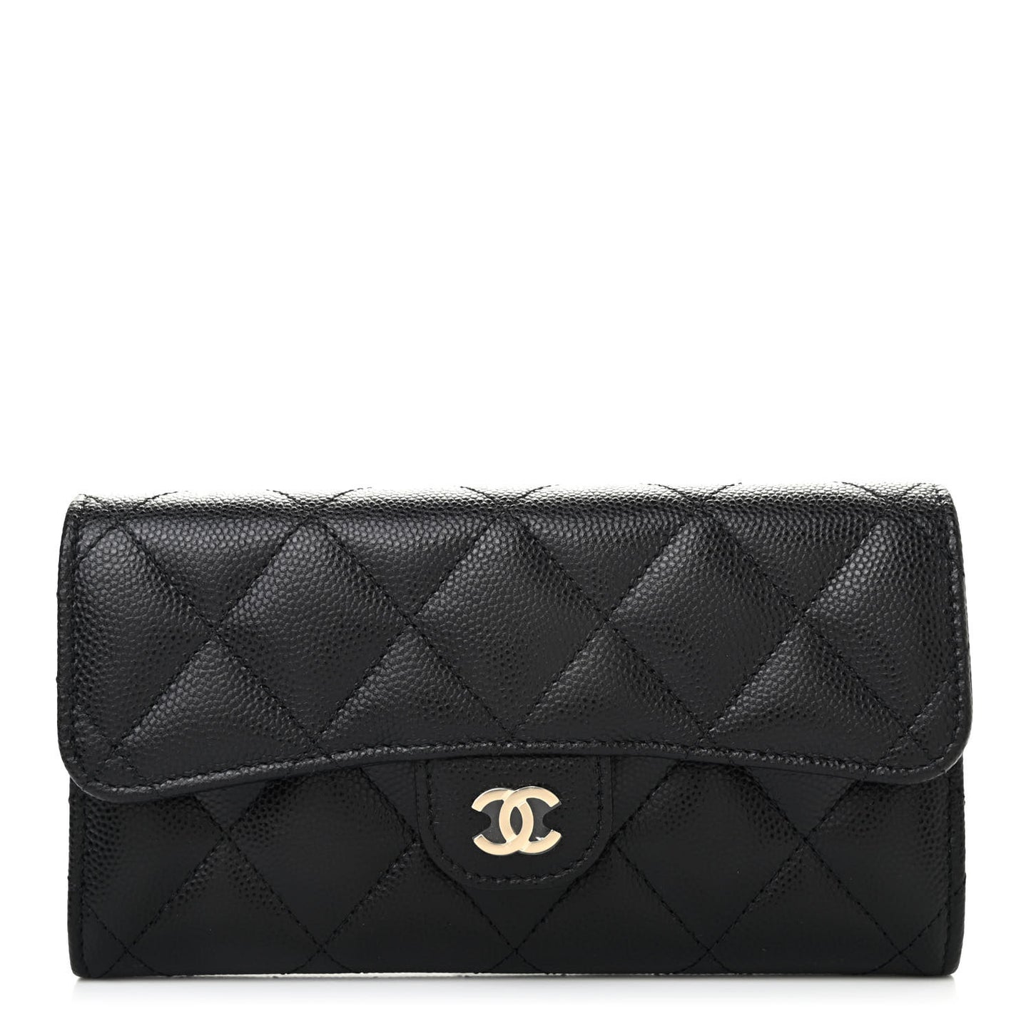 Caviar Quilted Medium Gusset Flap Wallet Black