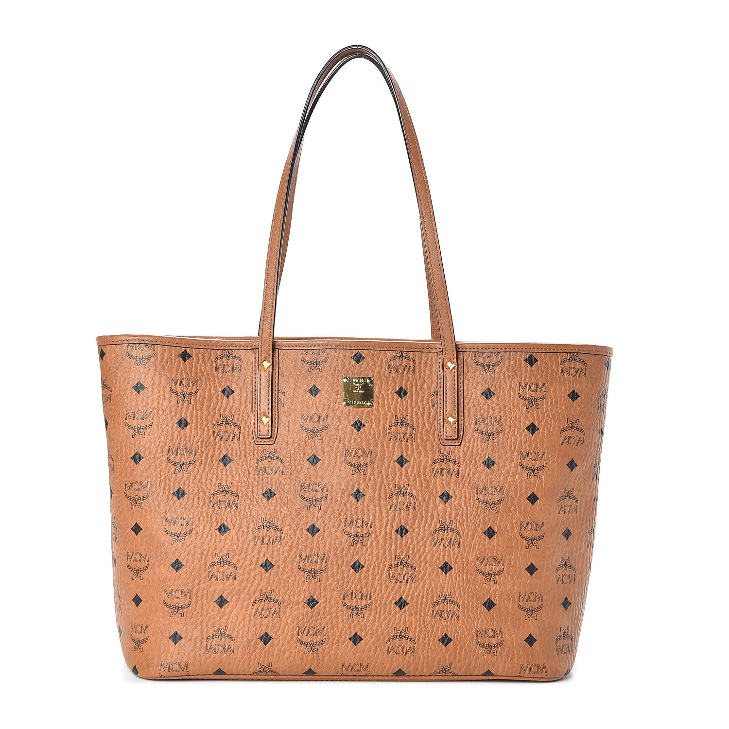 MCM Visetos Medium Anya Top Zip Shopper Tote Cognac 1 of 8