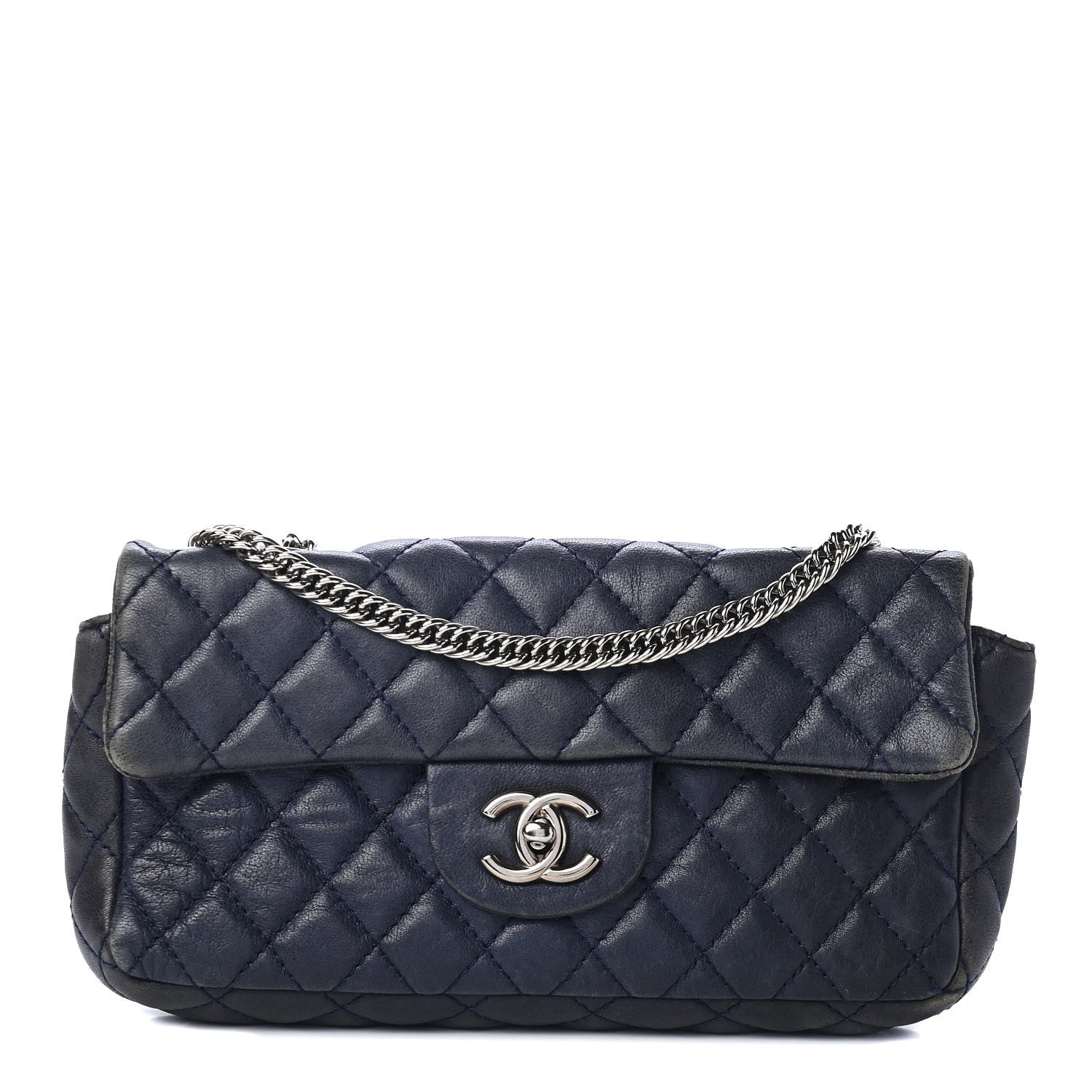 Chanel Lambskin Quilted East West Flap Bijoux Chain Navy Blue 1 of 4