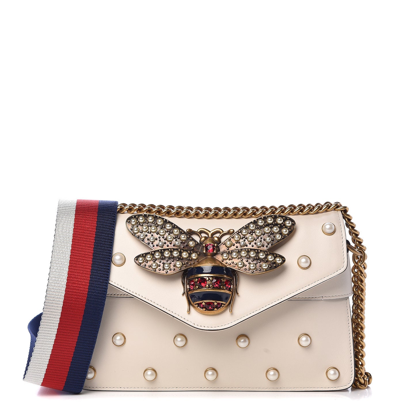 Nappa Pearl Studded Mini Queen Margaret Broadway Shoulder Bag Mystic White