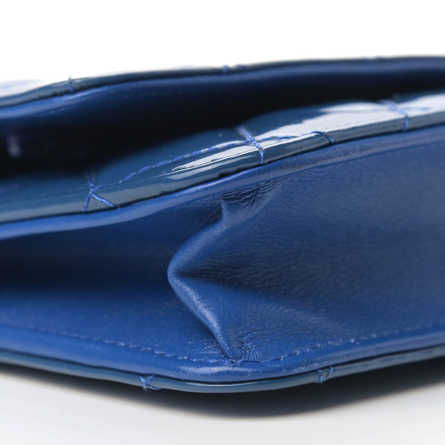 Patent Quilted Wallet On Chain WOC Dark Blue