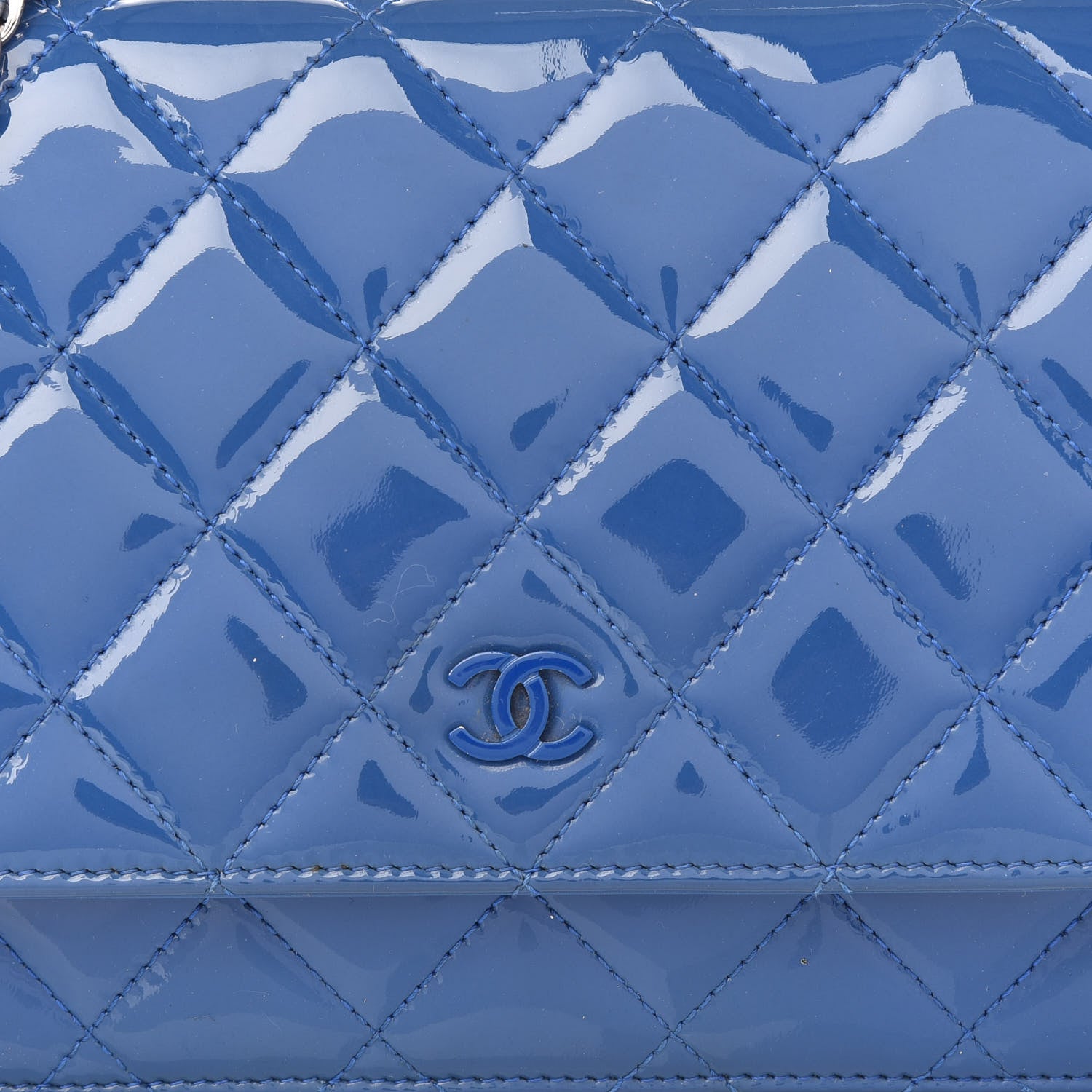 Chanel Patent Quilted Wallet On Chain WOC Blue 10 of 11
