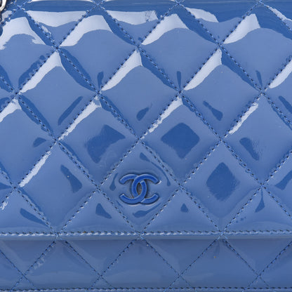 Chanel Patent Quilted Wallet On Chain WOC Blue 10 of 11