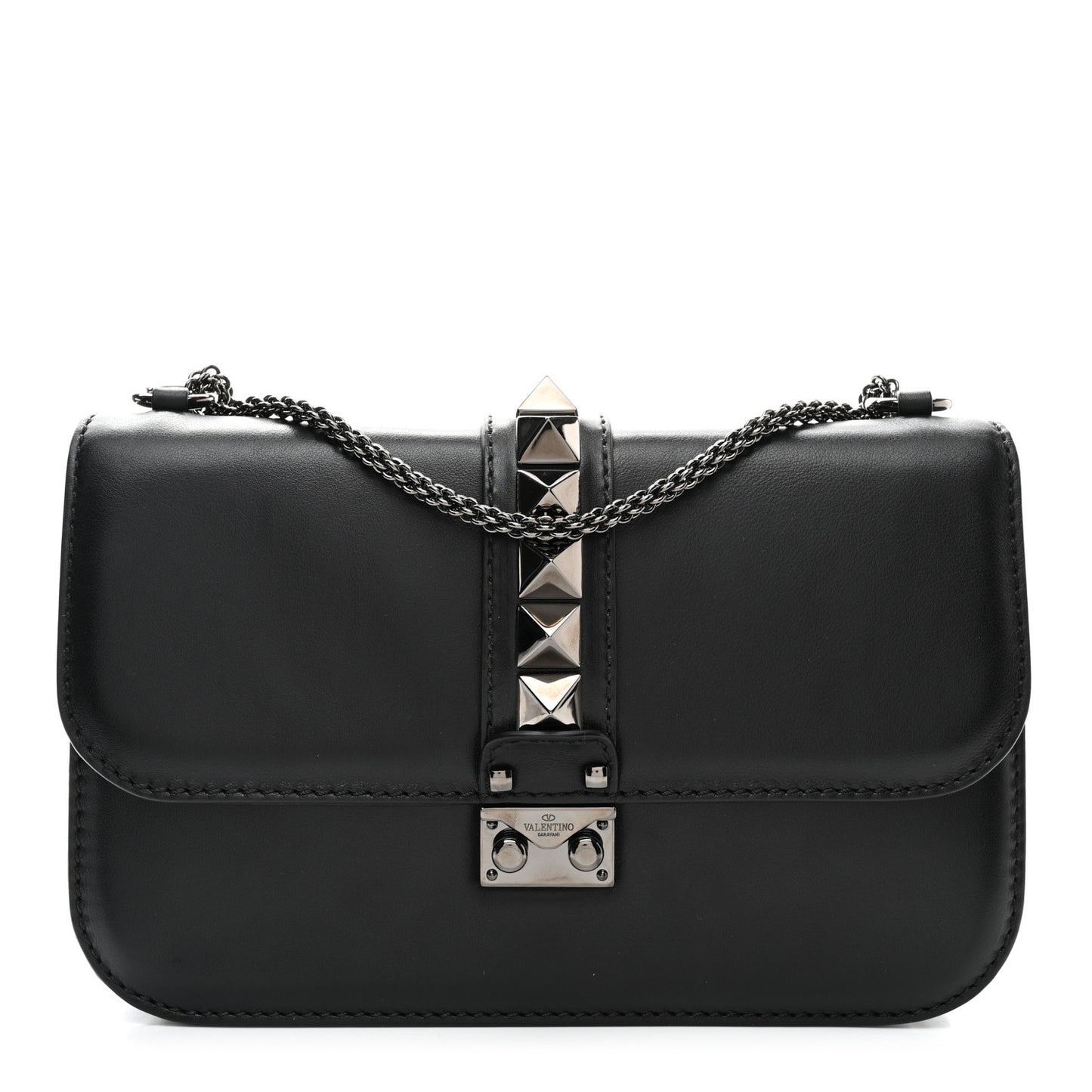 Vitello Medium Glam Lock Rockstud Flap Black