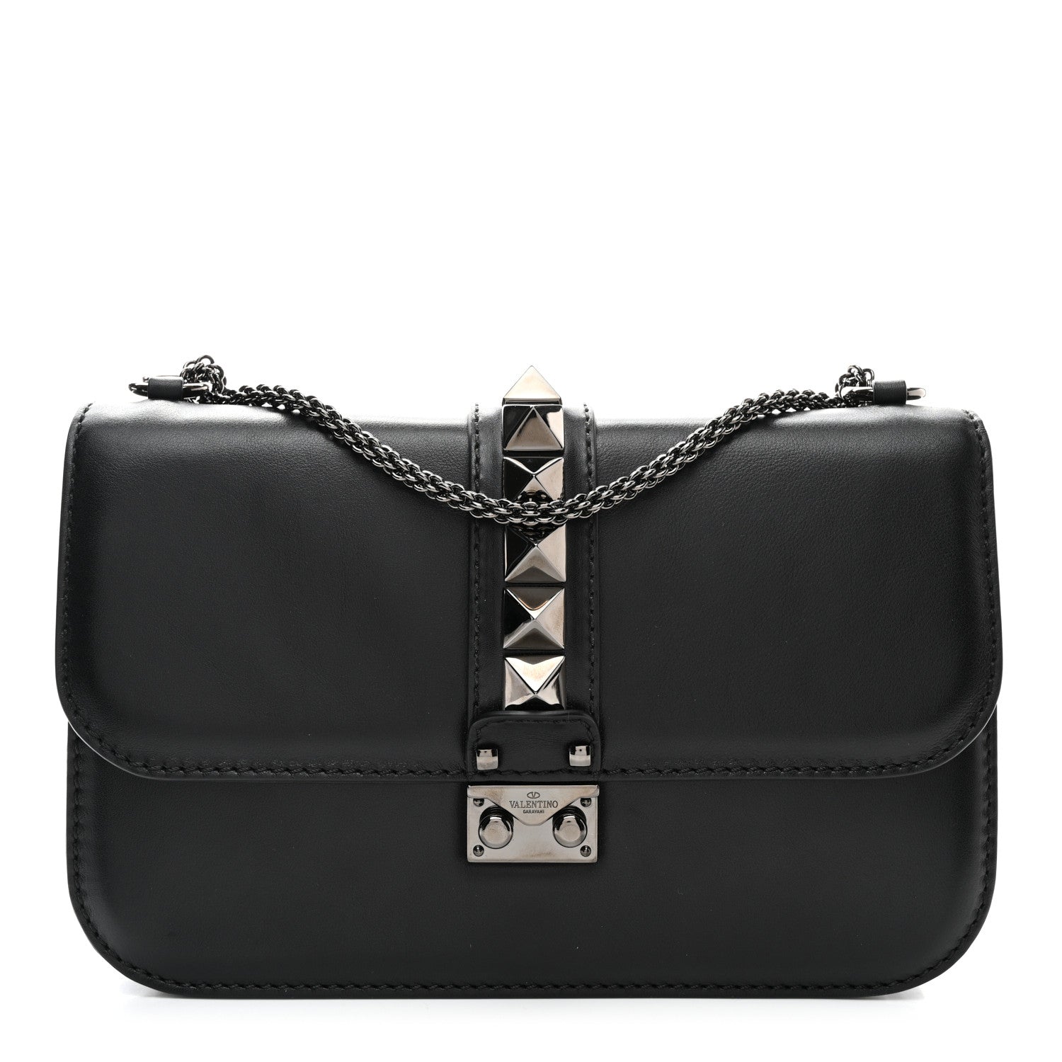 Valentino Garavani Vitello Medium Glam Lock Rockstud Flap Black 1 of 10