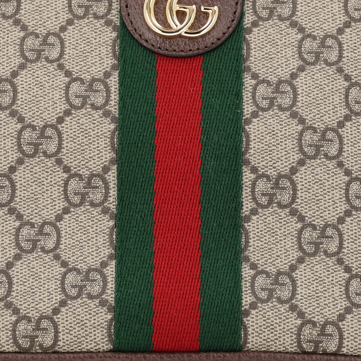 GG Supreme Monogram Textured Calfskin Web Large Ophidia Cosmetic Case Beige Ebony New Acero