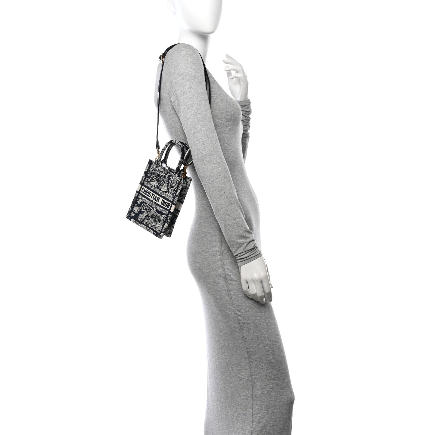 Canvas Toile de Jouy Reverse Embroidered Mini Book Tote Phone Bag Blue