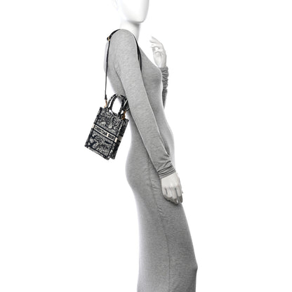 Christian Dior Canvas Toile de Jouy Reverse Embroidered Mini Book Tote Phone Bag Blue 2 of 11