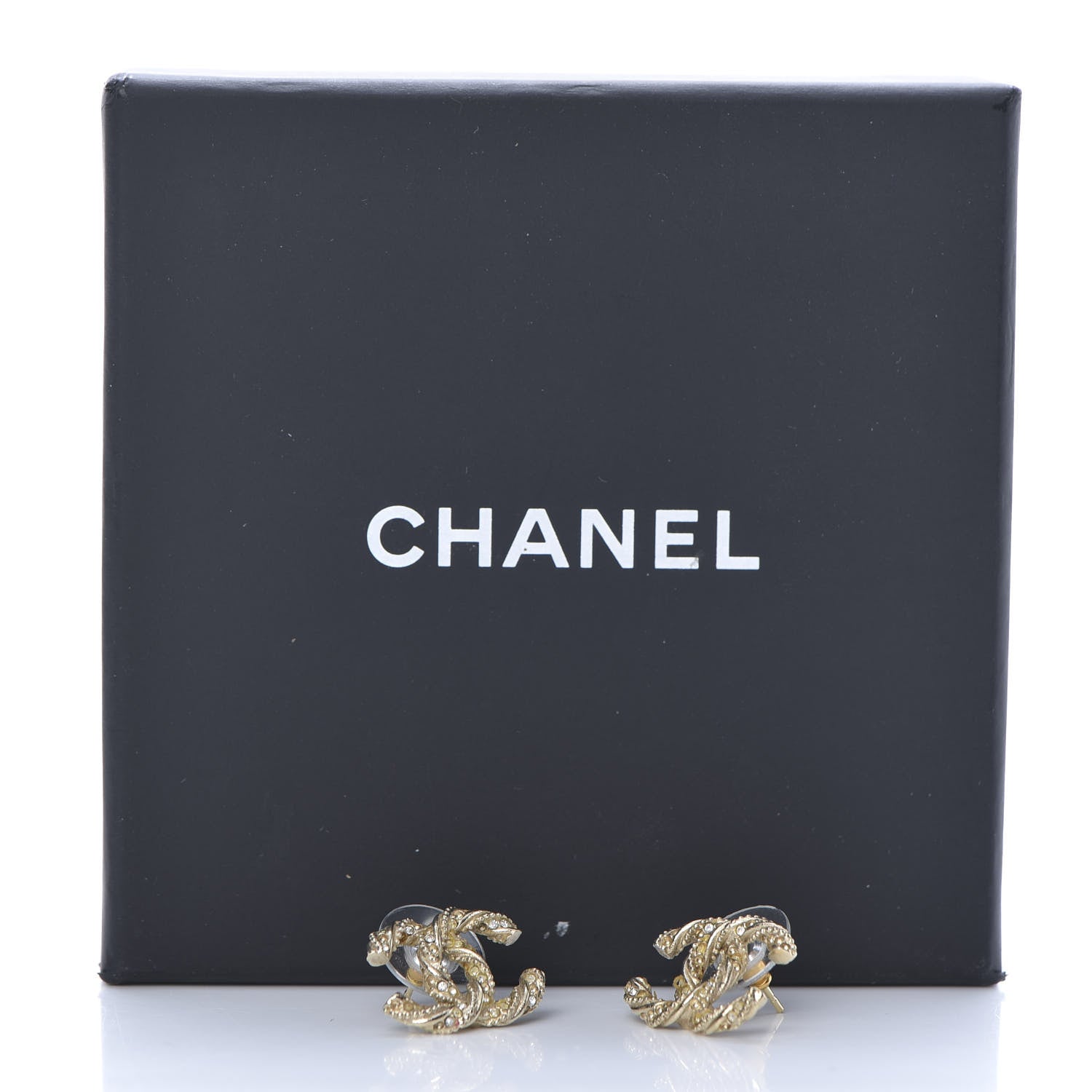 Chanel Crystal Twisted CC Earrings Gold 8 of 8