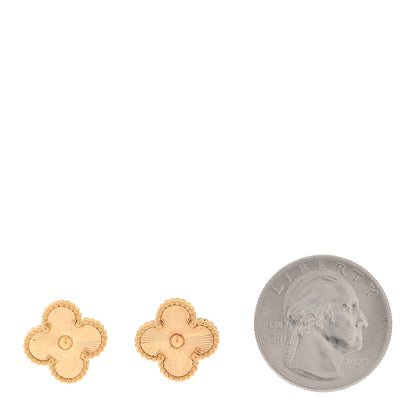 Van Cleef & Arpels 18K Yellow Gold Guilloche Vintage Alhambra Earrings 2 of 6