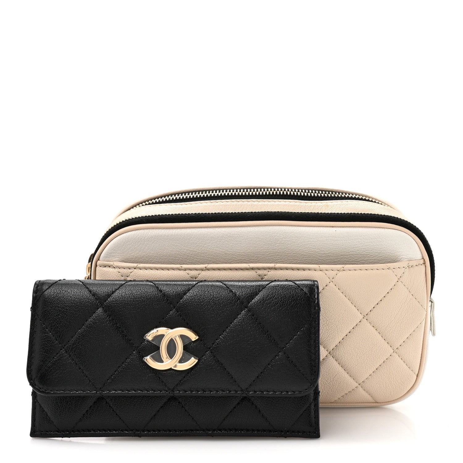 Chanel Goatskin Quilted Waist Bag Beige White Black 2 of 12