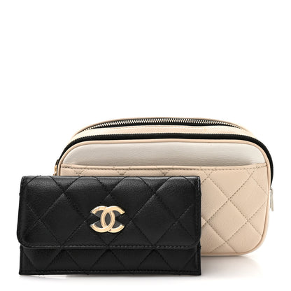 Chanel Goatskin Quilted Waist Bag Beige White Black 2 of 12