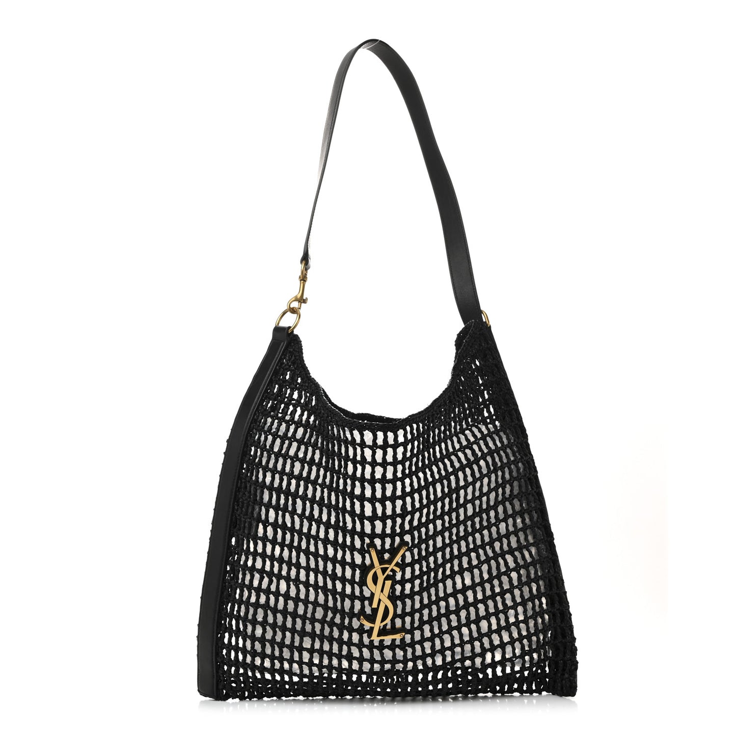 Raffia Calfskin Oxalis Shoulder Bag Black
