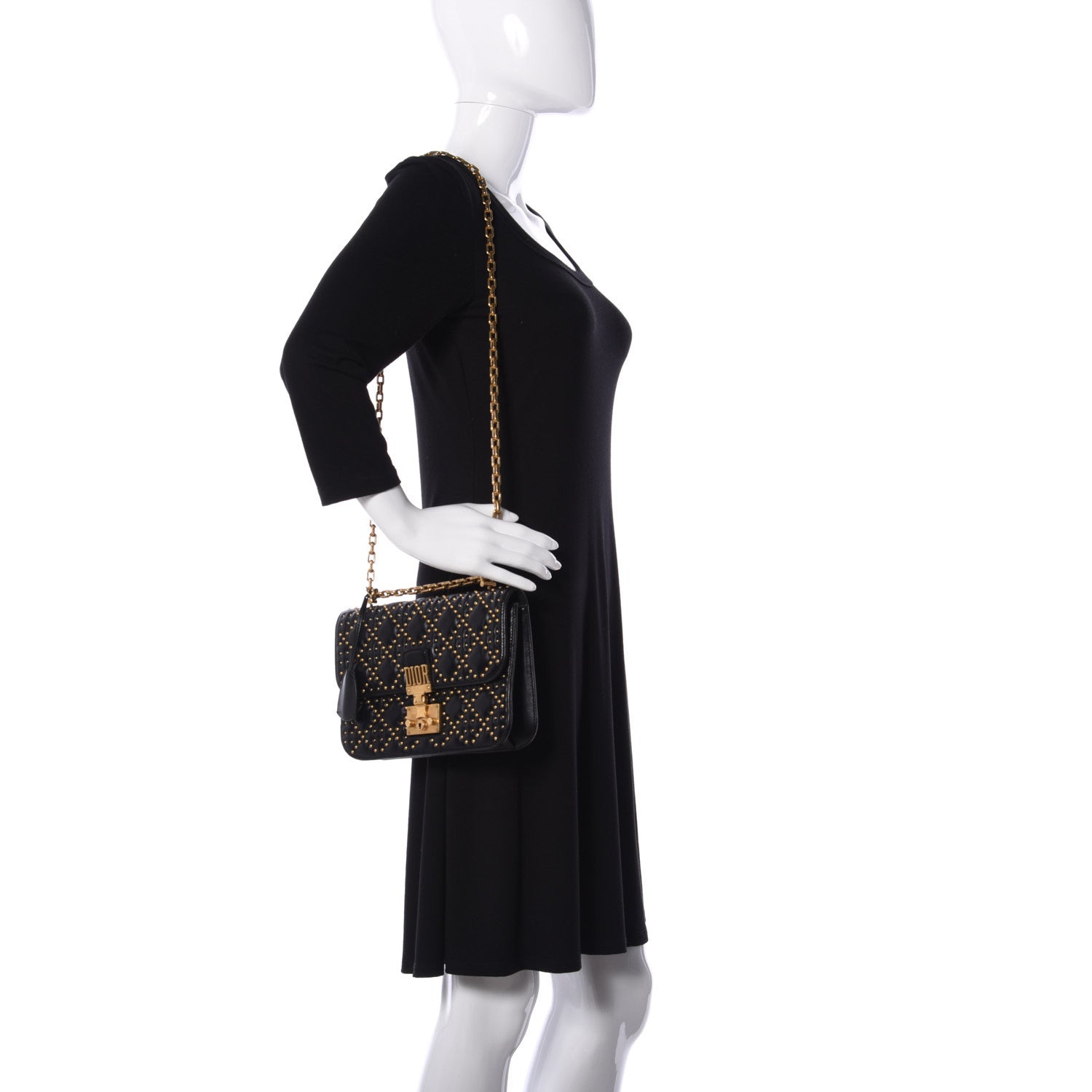Christian Dior Lambskin Cannage Studded Large Dioraddict Flap Bag Black 2 of 8