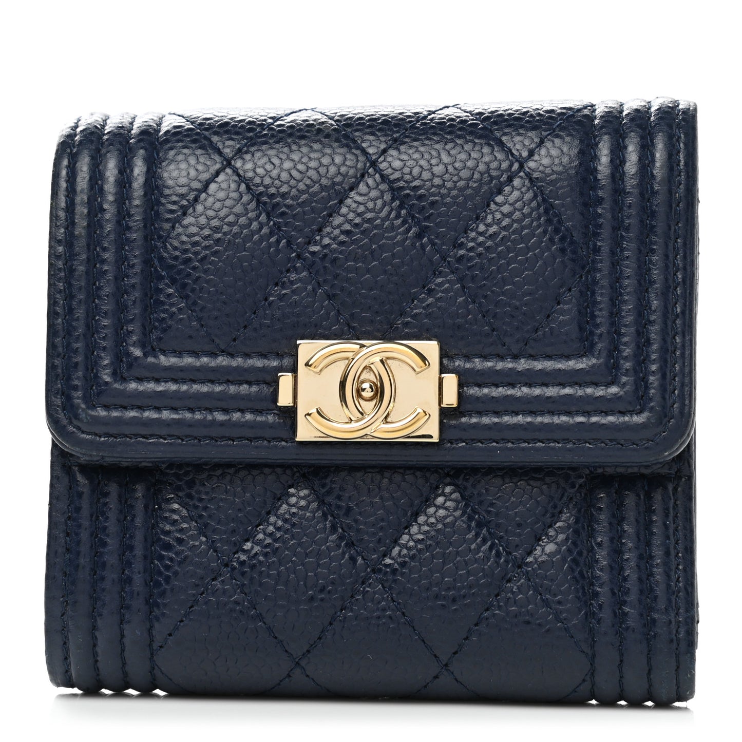 Caviar Quilted Compact Boy Wallet Blue