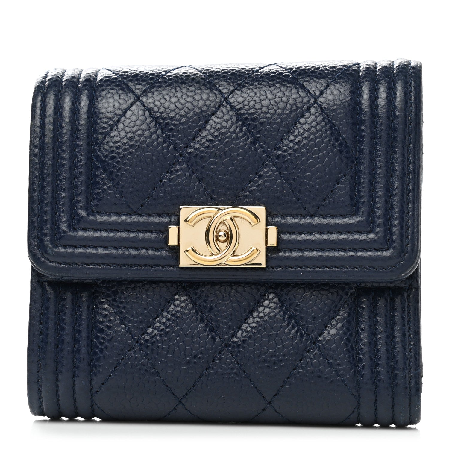 Chanel Caviar Quilted Compact Boy Wallet Blue 1 of 9