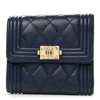Chanel Caviar Quilted Compact Boy Wallet Blue 1 of 9