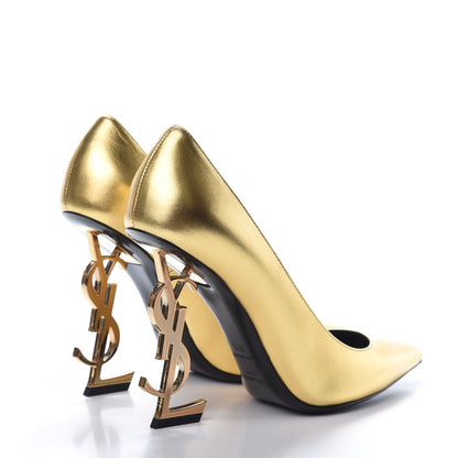 Saint Laurent Calfskin Opyum 100 Pumps 37.5 Gold 4 of 12