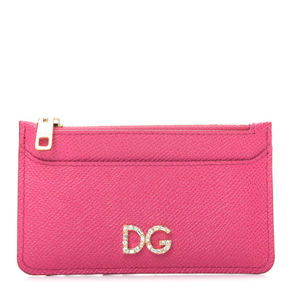 Dolce & Gabbana Dauphine Embellished Logo Zip Card Holder Pink 1 of 7