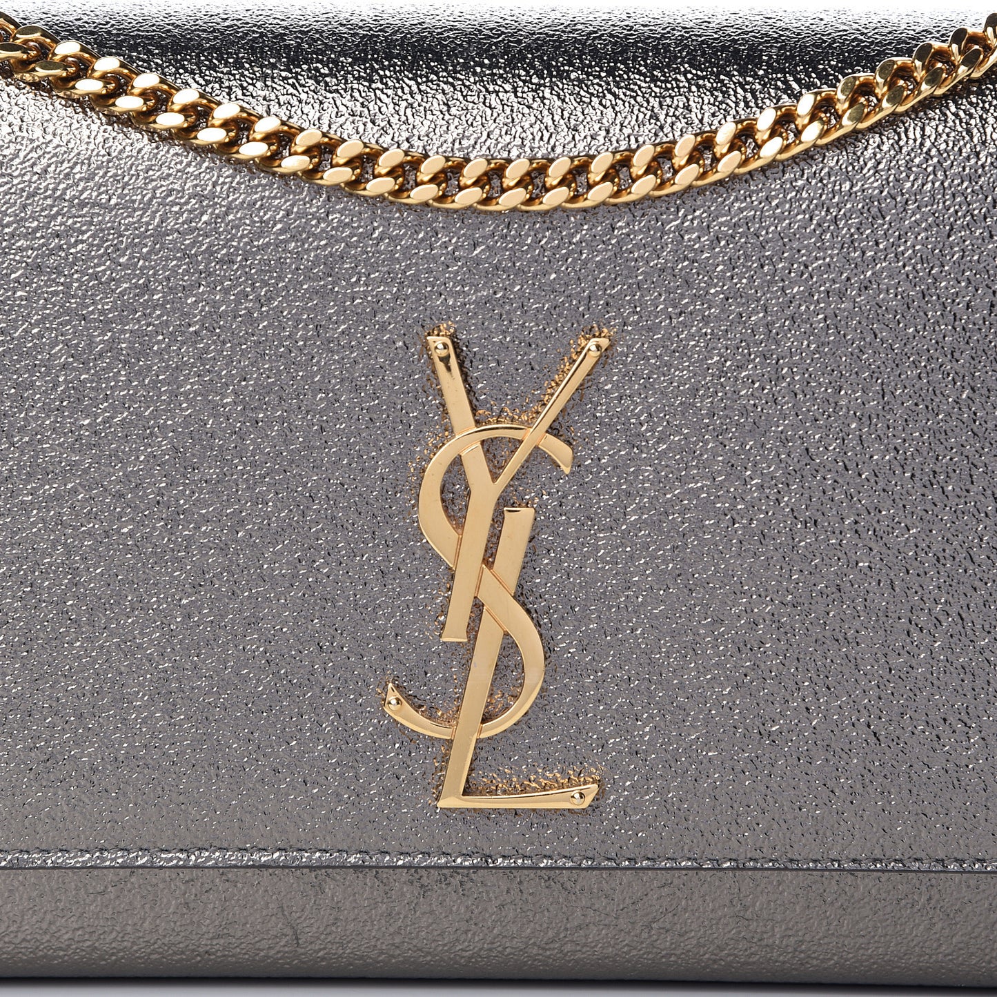 Metallic Grain De Poudre Medium Classic Monogram Kate Satchel Grey