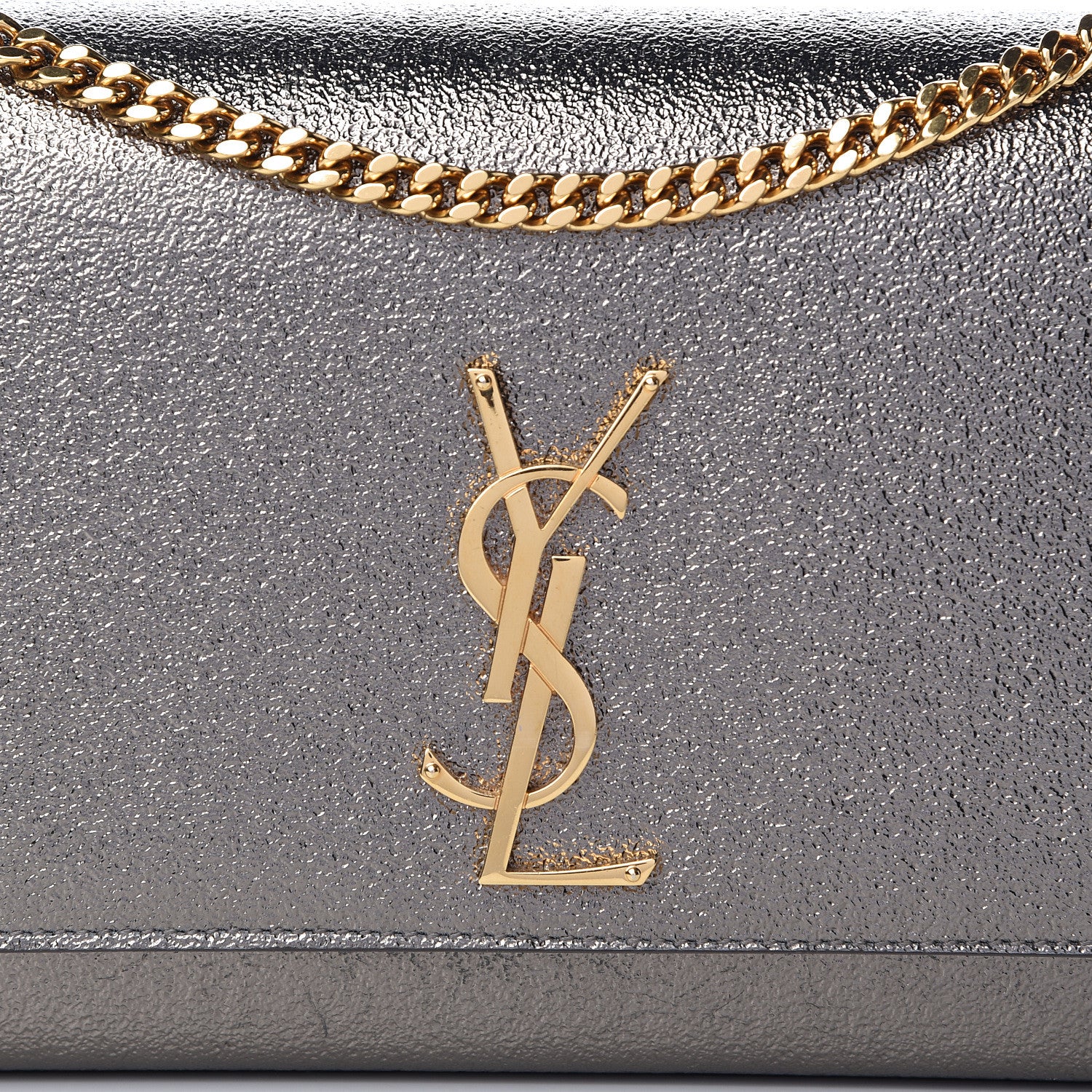 Saint Laurent Metallic Grain De Poudre Medium Classic Monogram Kate Satchel Grey 8 of 12