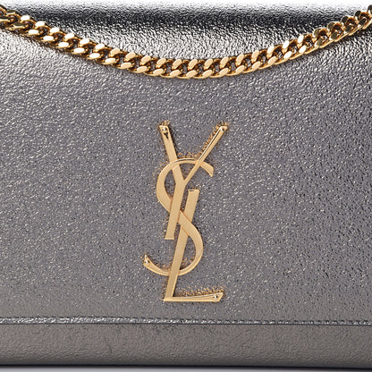 Saint Laurent Metallic Grain De Poudre Medium Classic Monogram Kate Satchel Grey 8 of 12