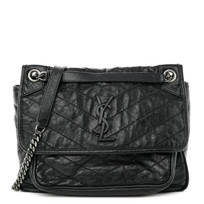Saint Laurent Crinkled Calfskin Matelasse Monogram Large Niki Chain Satchel Black 1 of 12