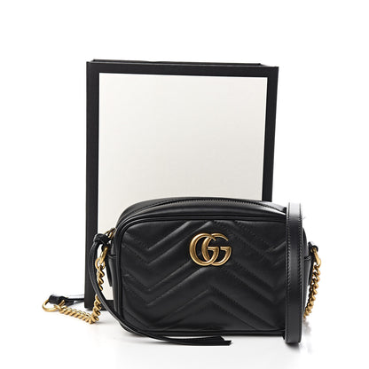 Gucci Calfskin Matelasse Mini GG Marmont Chain Shoulder Bag Black 10 of 10