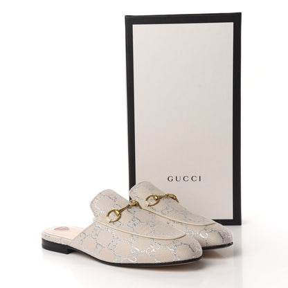 Gucci Canvas Lame GG Monogram Womens Princetown Slippers 38 Gardenia Silver 10 of 10