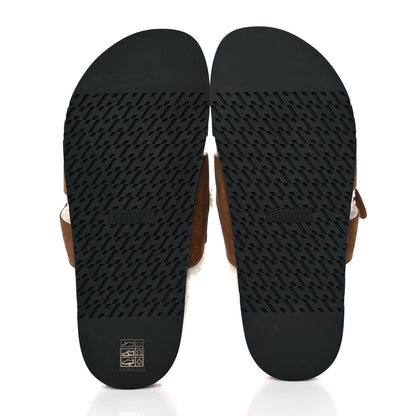 Hermes Suede Goatskin Woolskin Mens Chypre Sandals 41 Brun Fume Ecru 5 of 10
