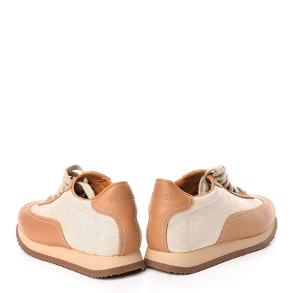 Hermes Calfskin Toile Womens Quick Sneakers 37 Gold 6 of 17