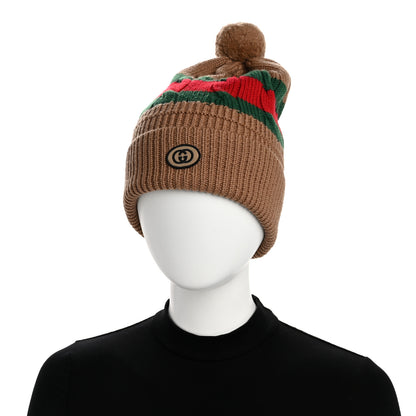 Gucci Wool Web Cable Knit Beanie Hat Camel 2 of 5