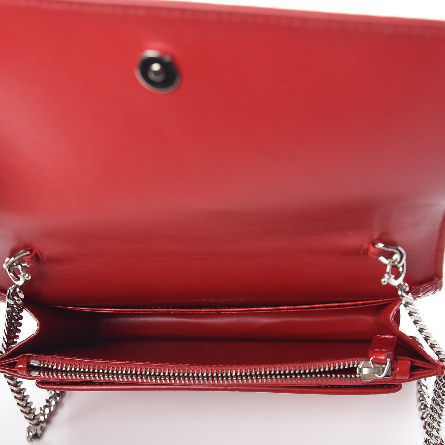 Calfskin Crocodile Embossed Monogram Sunset Chain Wallet New Lipstick Red