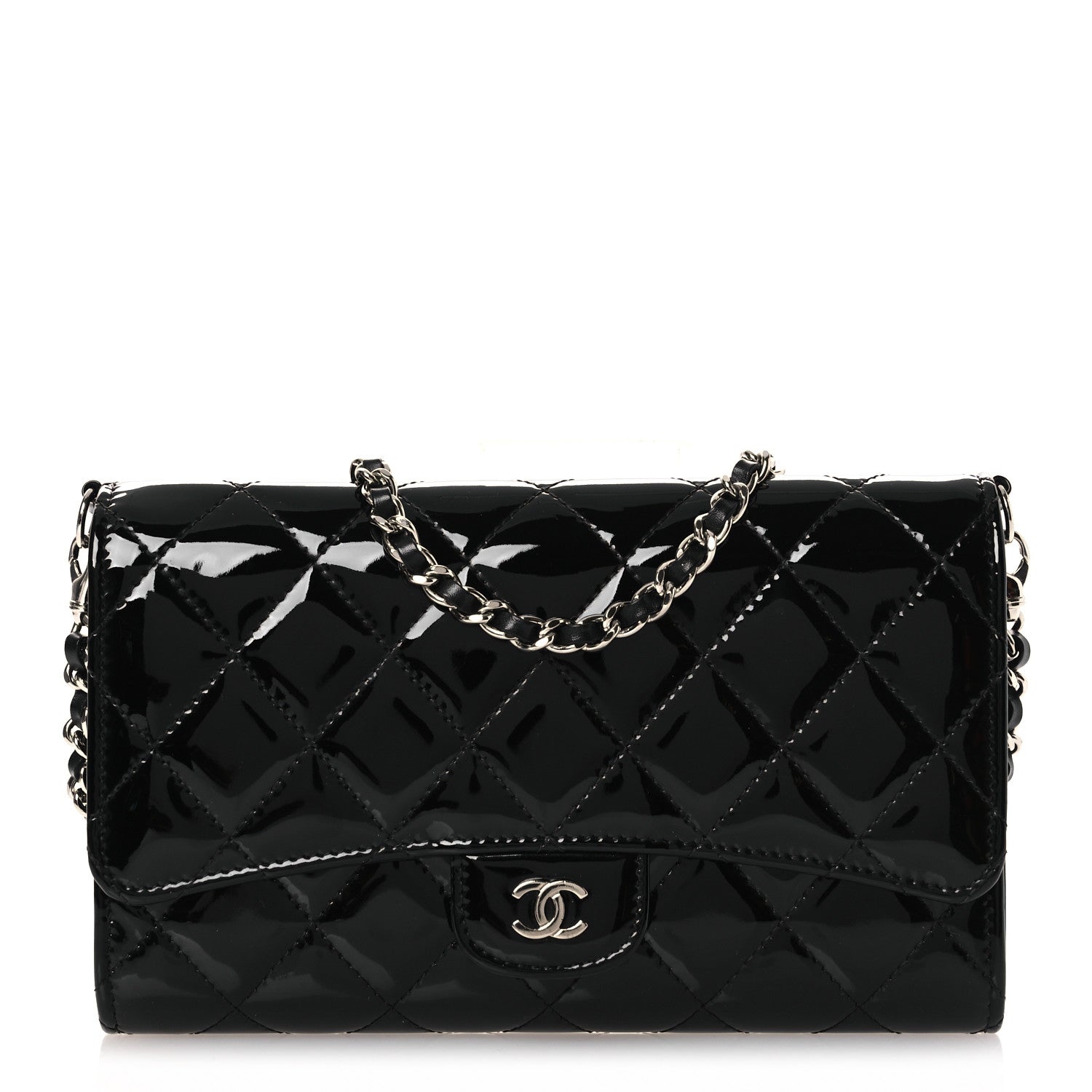 Chanel Patent Quilted Wallet On Removable Chain WOC Black 1 of 14
