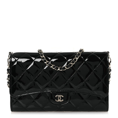 Chanel Patent Quilted Wallet On Removable Chain WOC Black 1 of 14