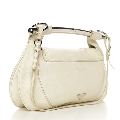 Prada Vitello Daino Metal Bar Top Handle Shoulder Bag White 2 of 18