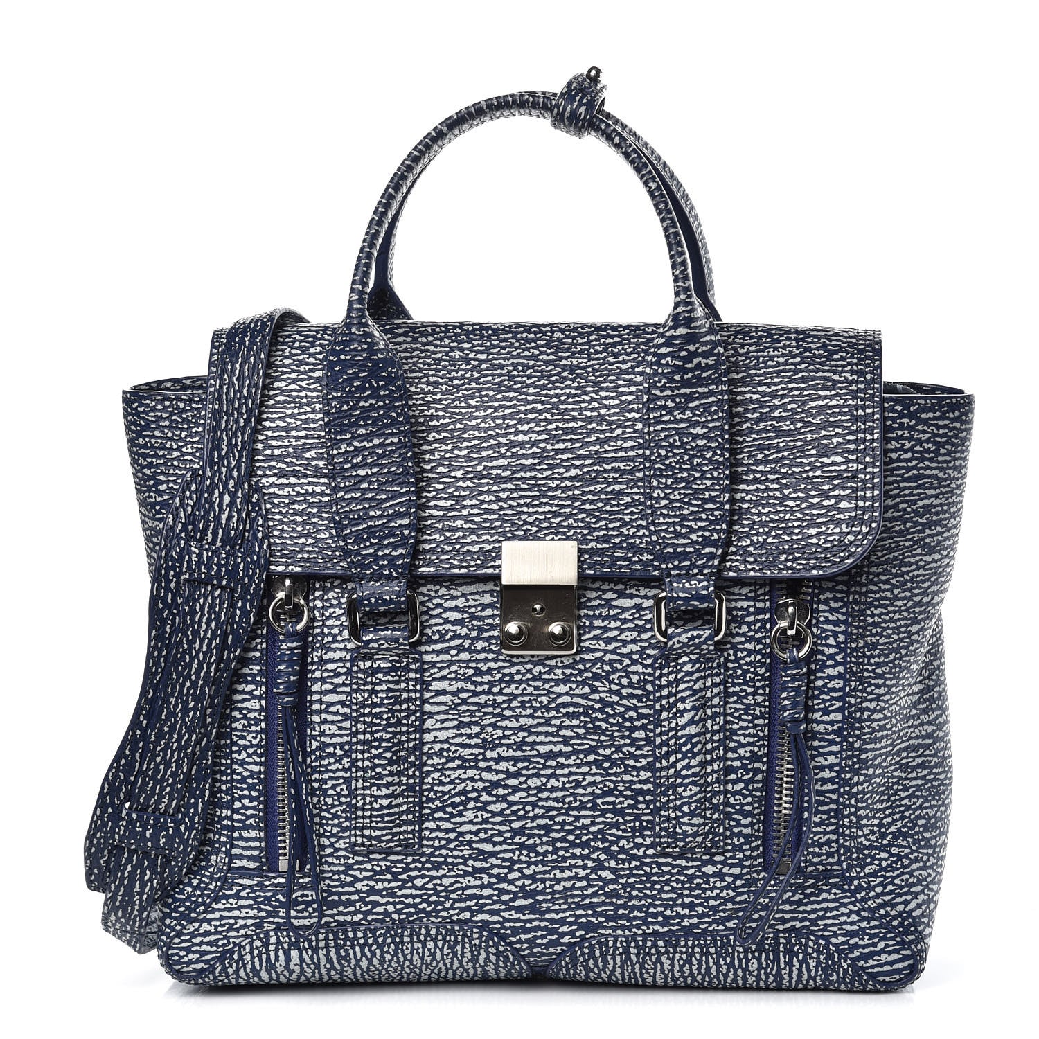 3.1 Phillip Lim 3.1 Textured Calfskin Medium Pashli Satchel Royal Blue 1 of 10