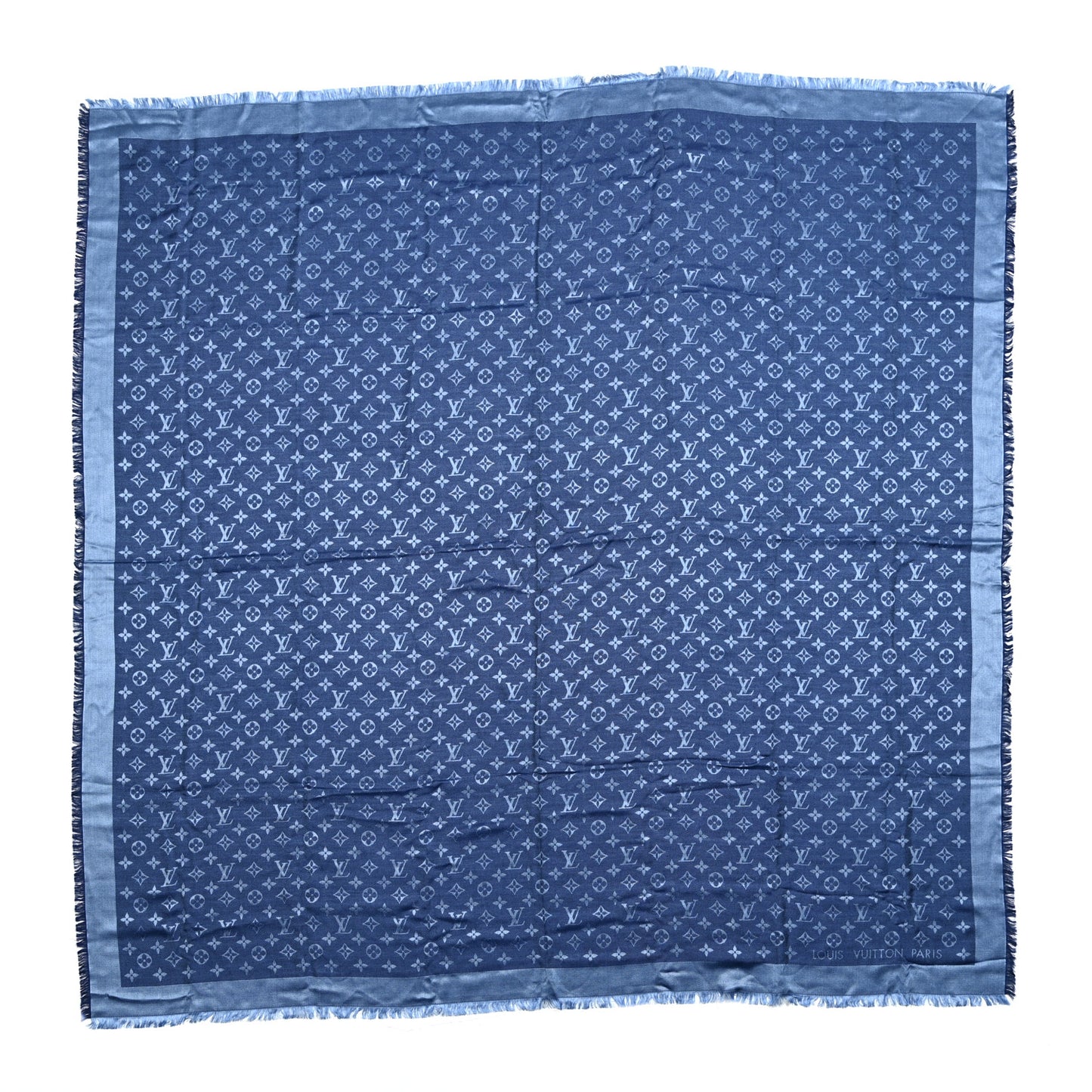 Silk Wool Monogram Denim Shawl Blue