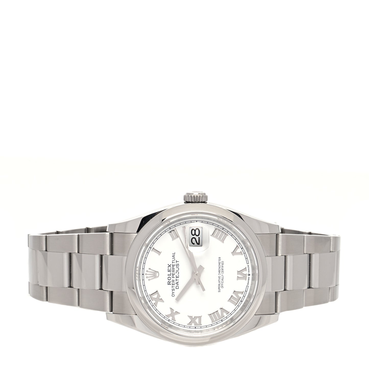 Stainless Steel 36mm Oyster Perpetual Datejust Watch White Roman 126200