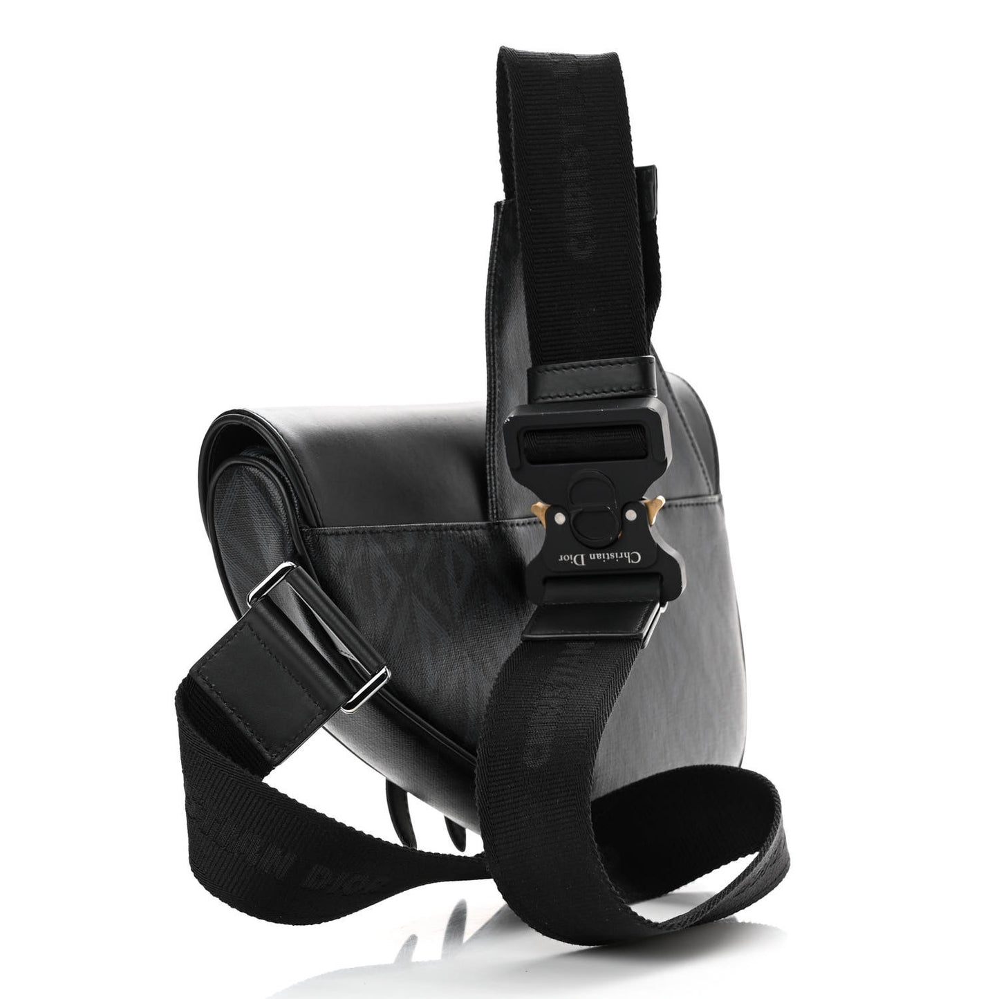 Smooth Calfskin Canvas CD Diamond Mens Saddle Bag Black