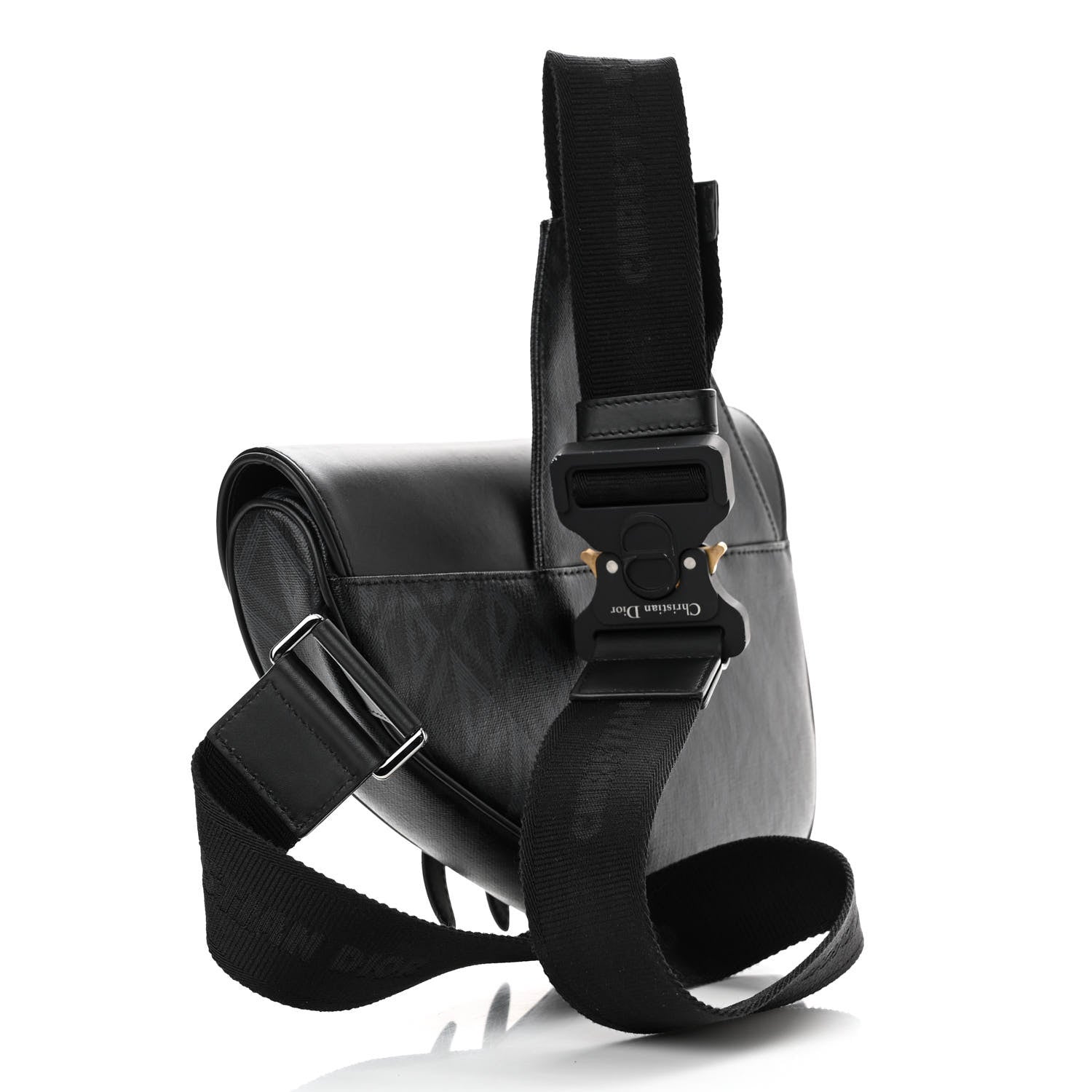Christian Dior Smooth Calfskin Canvas CD Diamond Mens Saddle Bag Black 3 of 16