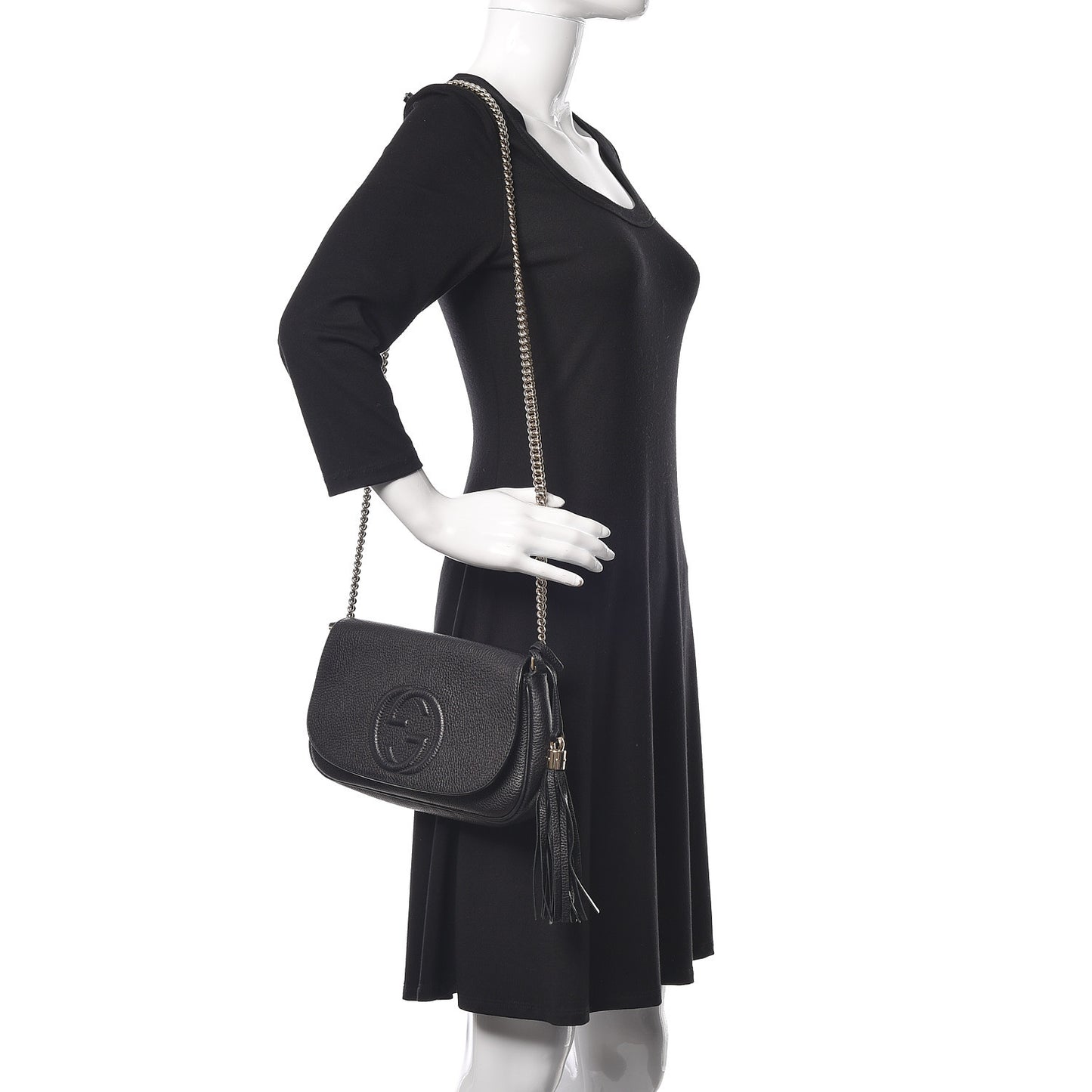 Pebbled Calfskin Medium Soho Flap Crossbody Black