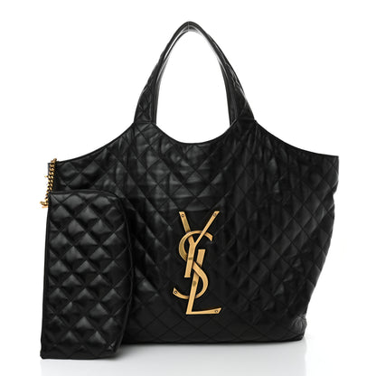 Saint Laurent Lambskin Quilted Maxi Icare Shopping Tote Black 3 of 12