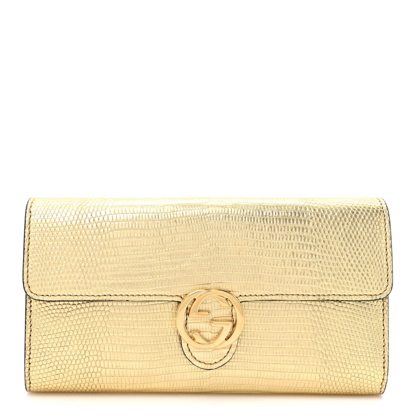 Laminated Lizard Icon Continental Wallet Gold