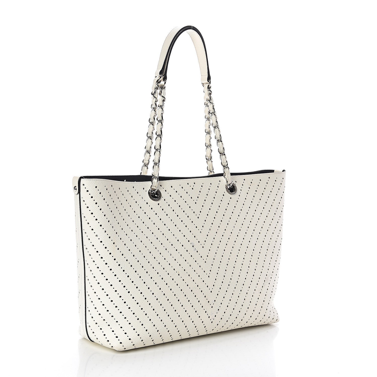 Chanel Perforated Grained Calfskin Shopping Tote White 3 of 10