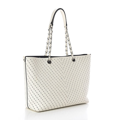 Chanel Perforated Grained Calfskin Shopping Tote White 3 of 10