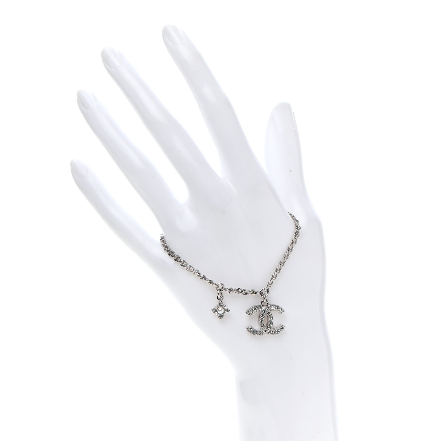 Crystal Pearl CC Bracelet Silver
