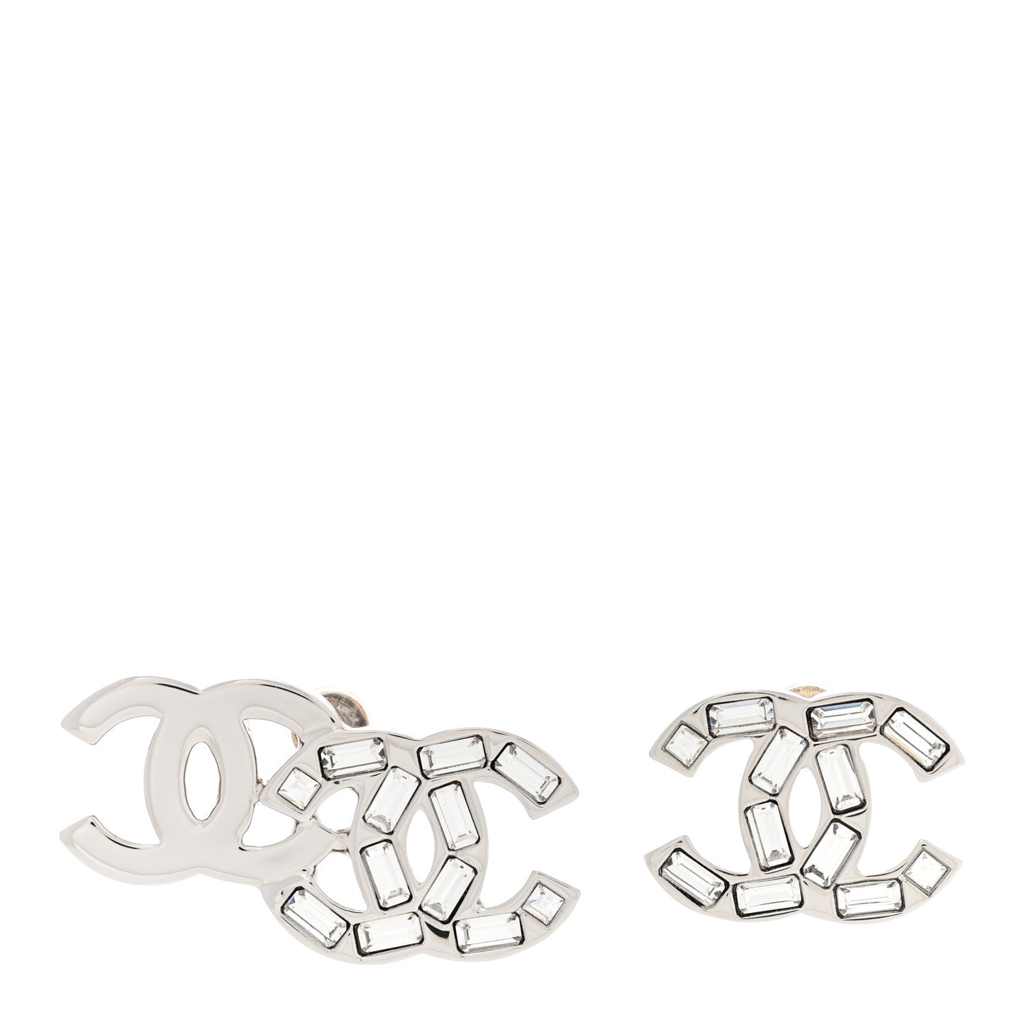 Baguette Crystal Double CC Earrings Silver