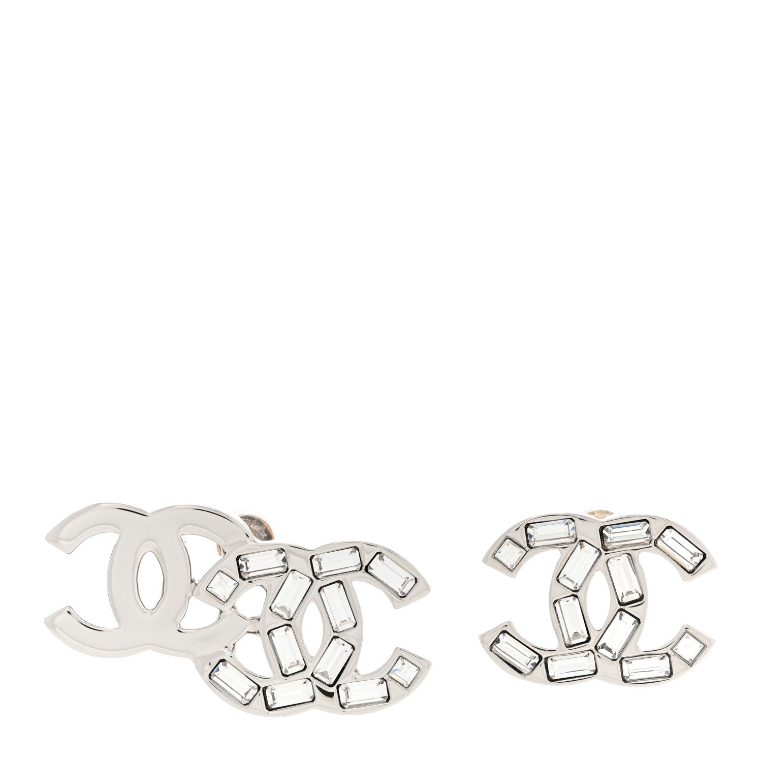 Chanel Baguette Crystal Double CC Earrings Silver 1 of 7