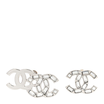 Chanel Baguette Crystal Double CC Earrings Silver 1 of 7